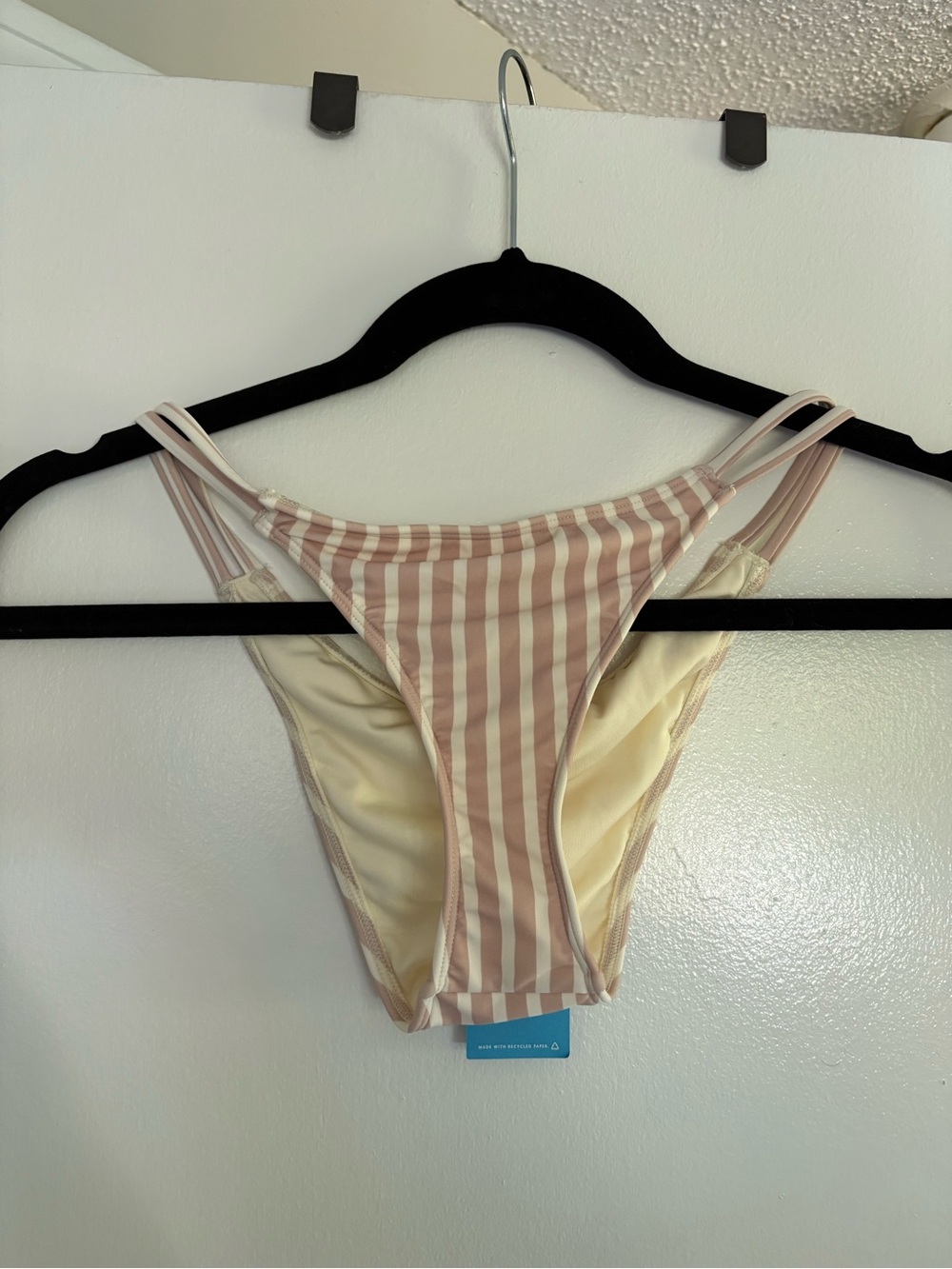 O'Neill Blush Pink & Cream Striped Bikini Bottom
